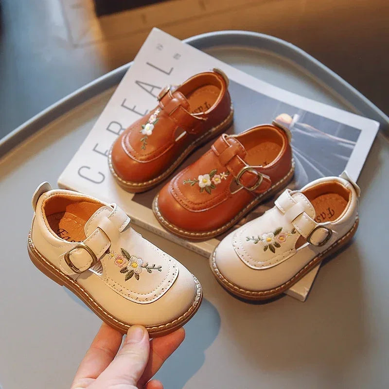 ‌Girls Vintage Embroidered Floral Mary Jane Shoes 2025 Fall Toddler Cover-Toe Comfortable Baby Shoes 21-30