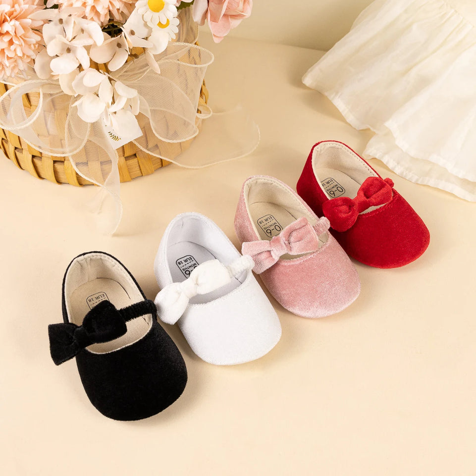Newborn Baby Shoes Bowknot Princess Wedding Dress Walking Shoes For Girls Suede Comfortable Breathable First Walkers 3-Colors