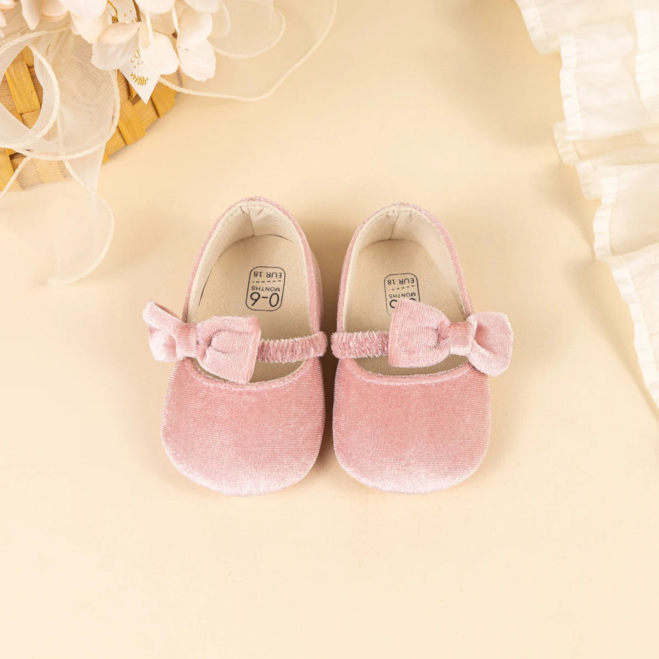 Newborn Baby Shoes Bowknot Princess Wedding Dress Walking Shoes For Girls Suede Comfortable Breathable First Walkers 3-Colors